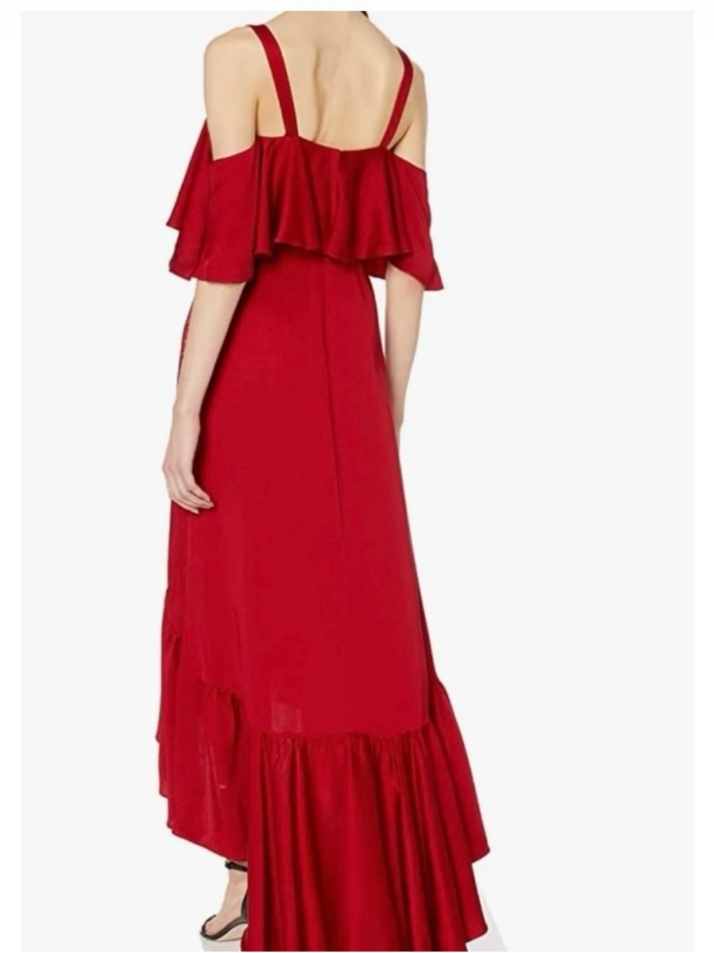 NWT Jill Stuart Red Cold-Shoulder High-Low Ruffle Dress - Size: 6 - Picture 9 of 11